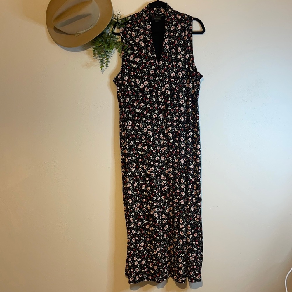 J. Jill Wearever Collection-Black & Floral Sleeveless V-Neck Maxi Dress-Sz XL